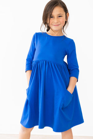 Royal Blue 3/4 Sleeve Pocket Twirl Dress-dogsvalley ®