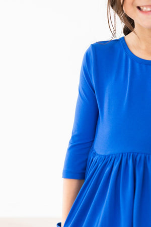 Royal Blue 3/4 Sleeve Pocket Twirl Dress-dogsvalley ®