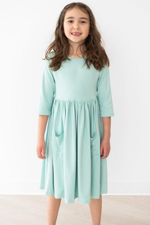 Sage 3/4 Sleeve Pocket Twirl Dress-dogsvalley ®