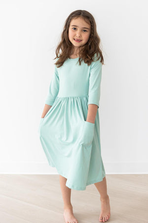 Sage 3/4 Sleeve Pocket Twirl Dress-dogsvalley ®