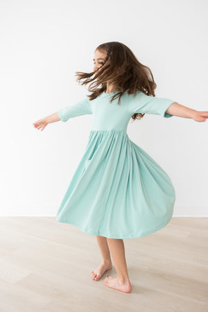 Sage 3/4 Sleeve Pocket Twirl Dress-dogsvalley ®