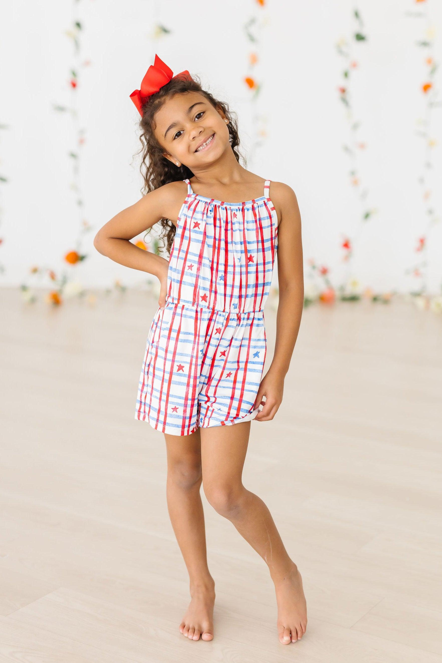 Patriotic Plaid Strappy Play Romper-dogsvalley ®