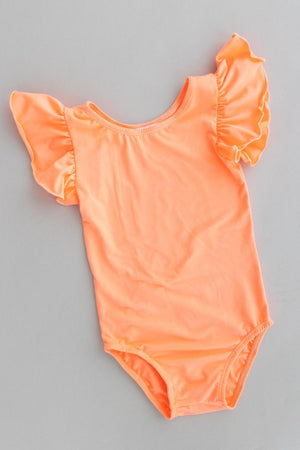 Neon Coral S/S Flutter Sleeve Leotard-dogsvalley ®