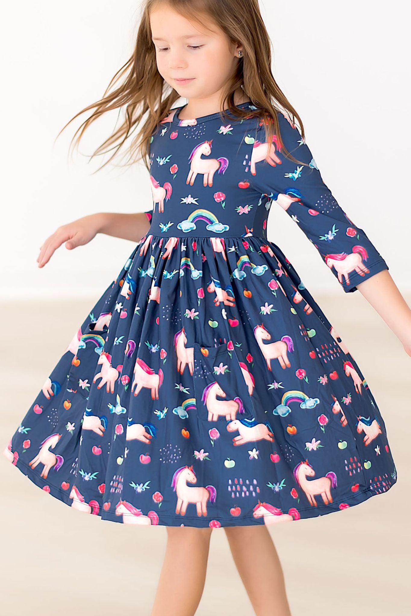 Painted Skies 3/4 Sleeve Pocket Twirl Dress-dogsvalley ®