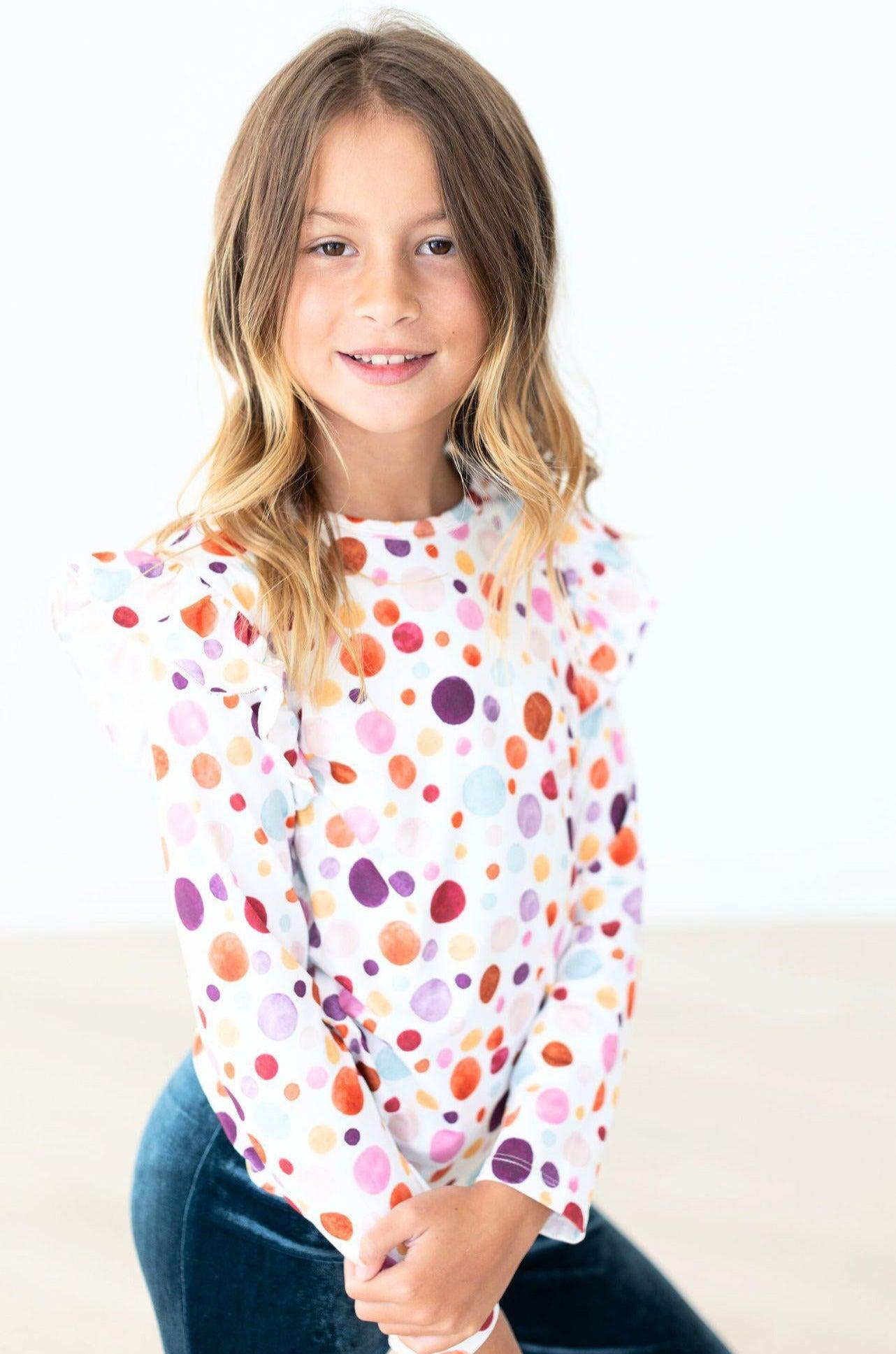 Watercolor Pebbles L/S Ruffle Tee-dogsvalley ®