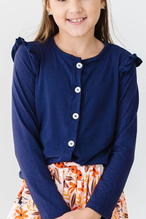 Navy Ruffle Cardigan-dogsvalley ®