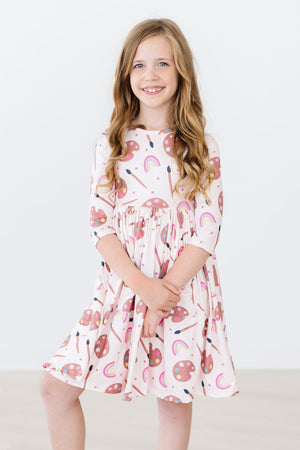 Art Class 3/4 Sleeve Pocket Twirl Dress-dogsvalley ®