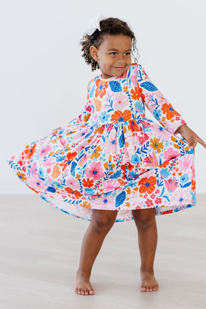 Colorful Carnations 3/4 Sleeve Pocket Twirl Dress-dogsvalley ®