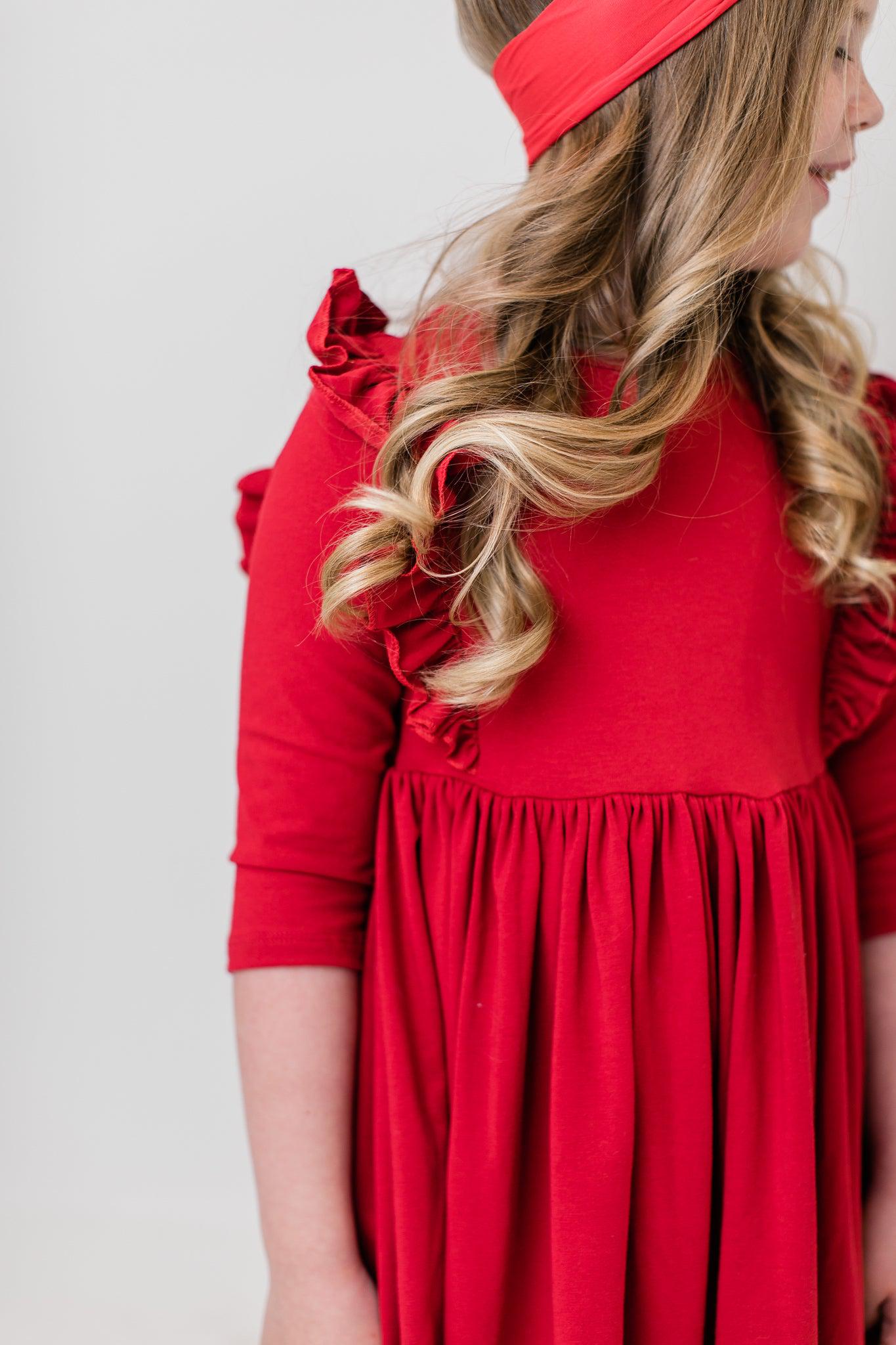 Red 3/4 Ruffle Twirl Dress-dogsvalley ®