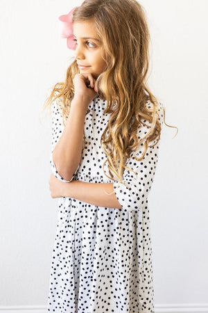 Scattered Dot 3/4 Sleeve Pocket Twirl Dress-dogsvalley ®