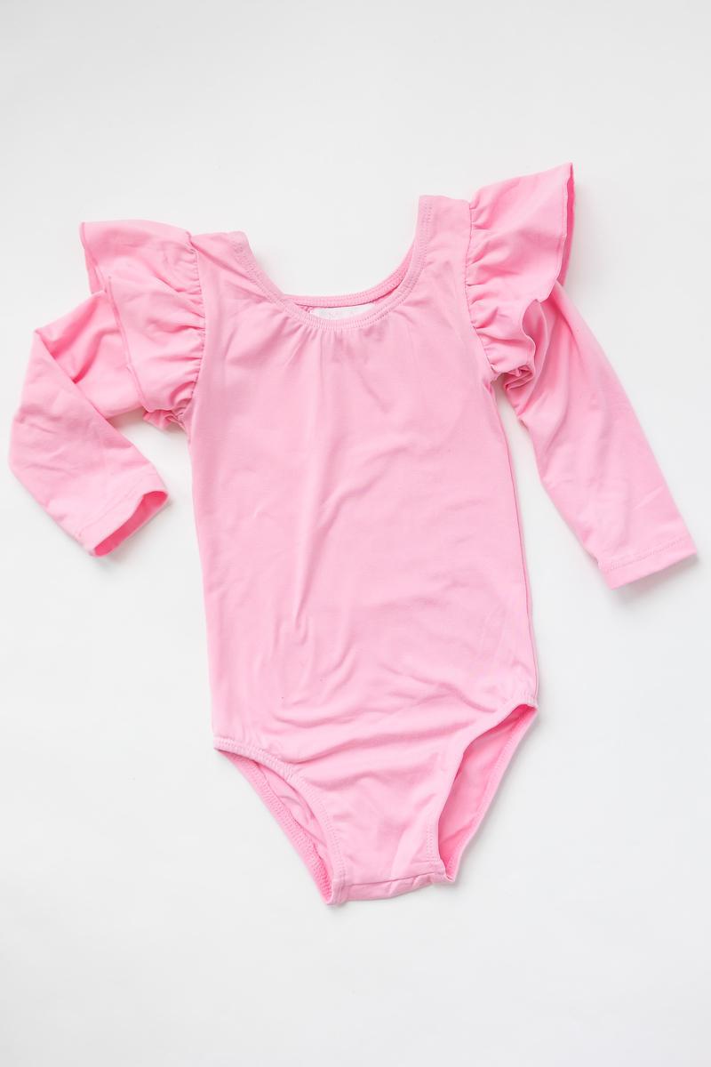 Bubblegum Pink L/S Flutter Sleeve Leotard-dogsvalley ®