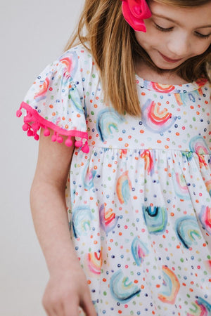 Rainbow Dot Pom Pom Dress-dogsvalley ®