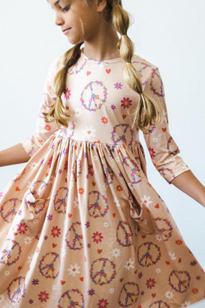 Flower Child 3/4 Sleeve Pocket Twirl Dress-dogsvalley ®