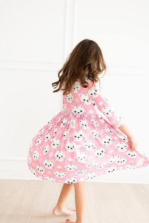 Unicorn Kitties 3/4 Sleeve Pocket Twirl Dress-dogsvalley ®