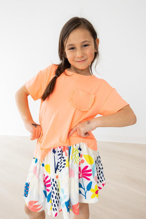 Neon Coral Ruffle Pocket Tee-dogsvalley ®