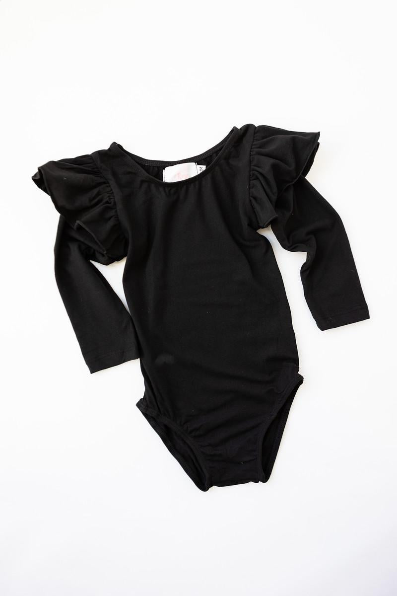 Black L/S Flutter Sleeve Leotard-dogsvalley ®