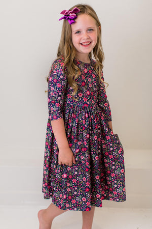 Flower Farm 3/4 Sleeve Pocket Twirl Dress-dogsvalley ®