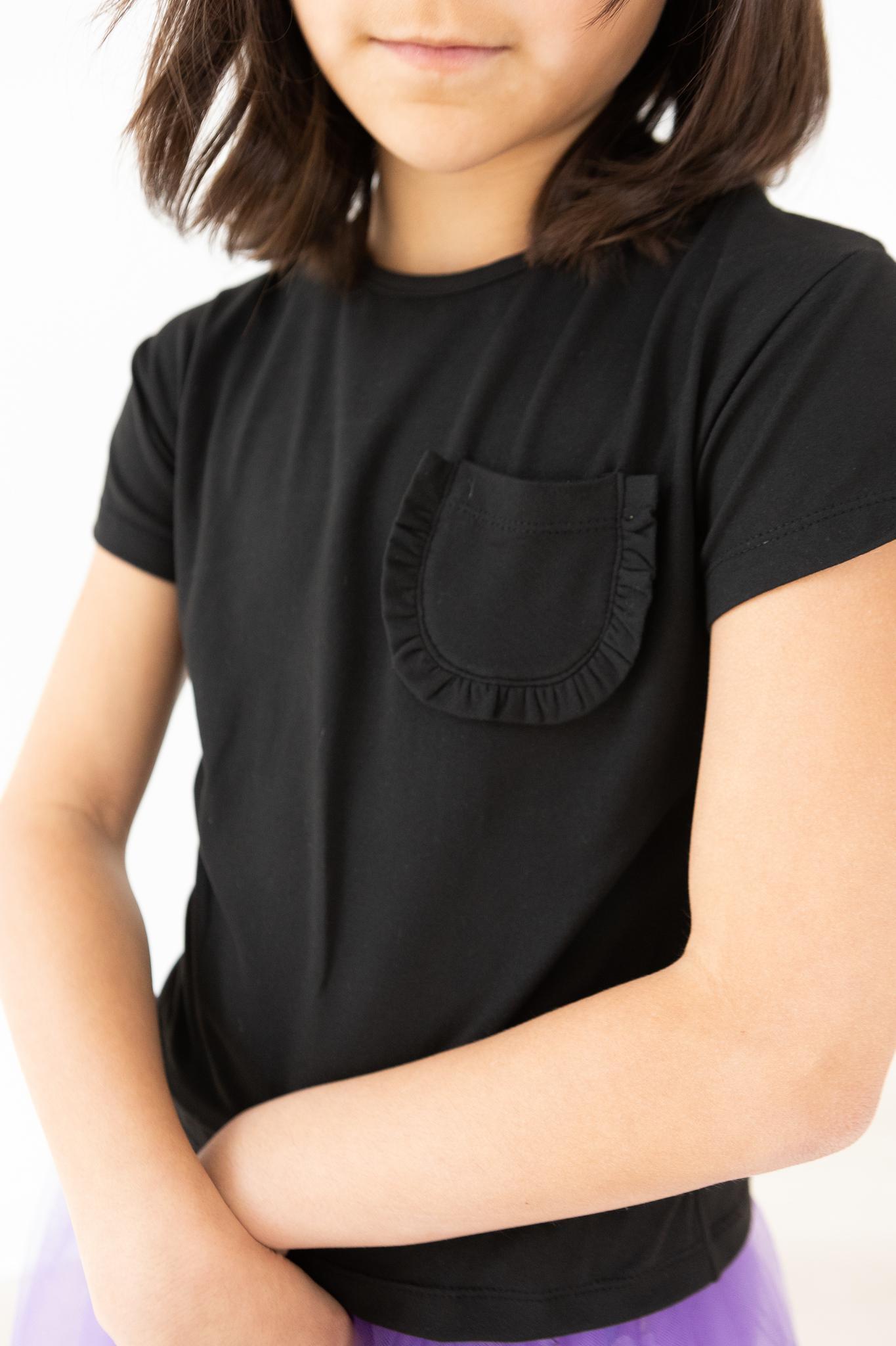 Black Ruffle Pocket Tee-dogsvalley ®