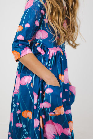 Poppies 3/4 Sleeve Pocket Twirl Dress-dogsvalley ®