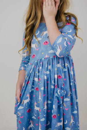 Blue Moon 3/4 Sleeve Pocket Twirl Dress-dogsvalley ®