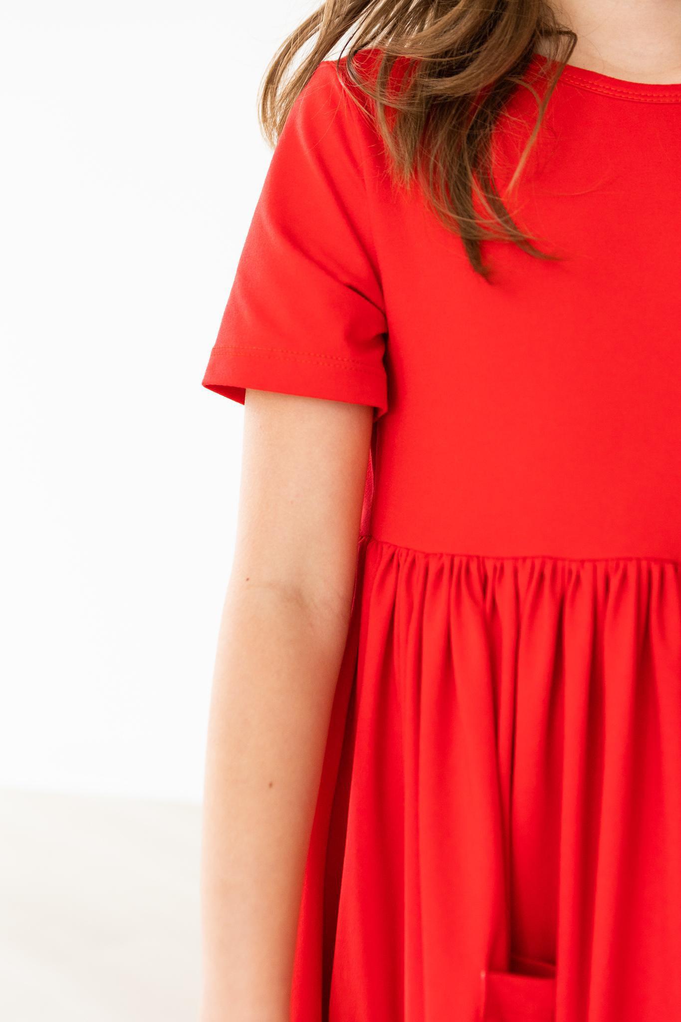 Red S/S Pocket Twirl Dress-dogsvalley ®