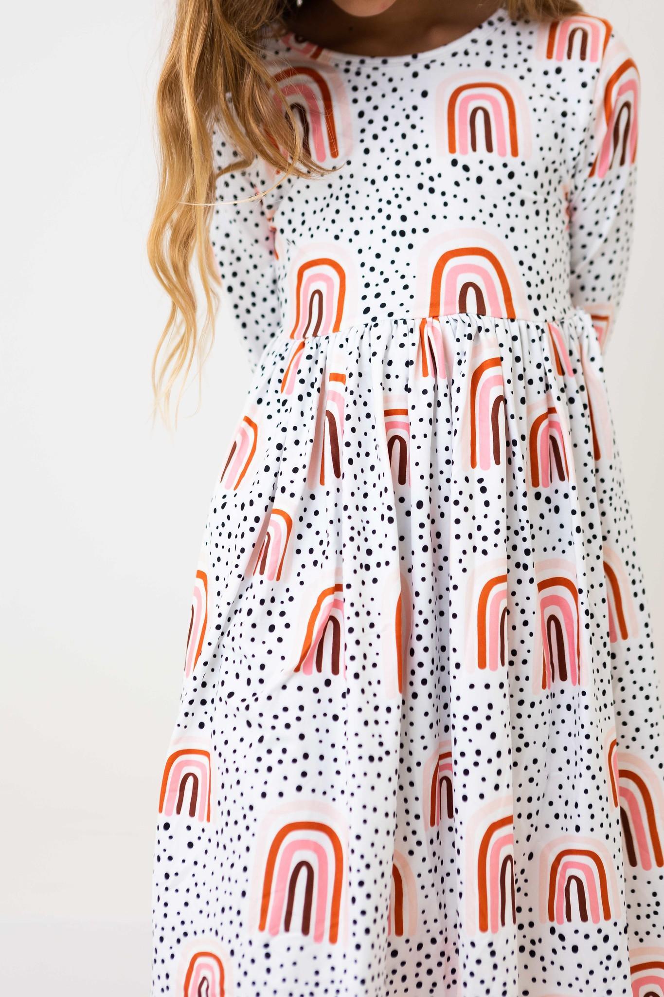 Peach Rainbow 3/4 Sleeve Pocket Twirl Dress-dogsvalley ®