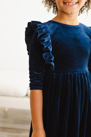 Navy Velvet Ruffle Twirl Dress-dogsvalley ®