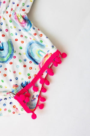 Rainbow Dot Pom Pom Romper-dogsvalley ®