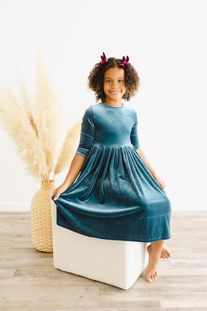 Denim Blue Velvet Twirl Dress-dogsvalley ®