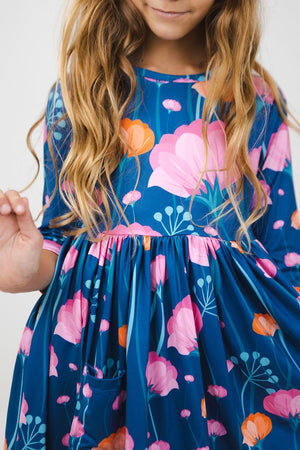 Poppies 3/4 Sleeve Pocket Twirl Dress-dogsvalley ®