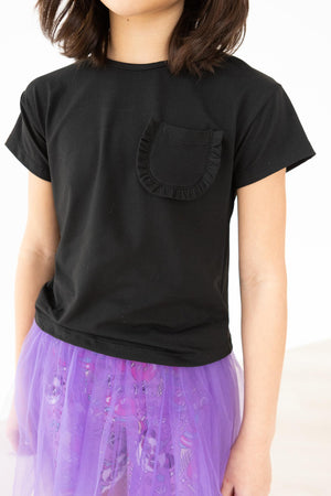 Black Ruffle Pocket Tee-dogsvalley ®