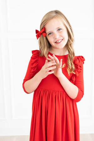 Red 3/4 Ruffle Twirl Dress-dogsvalley ®