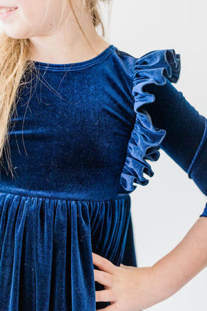 Navy Velvet Ruffle Twirl Dress-dogsvalley ®