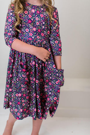 Flower Farm 3/4 Sleeve Pocket Twirl Dress-dogsvalley ®