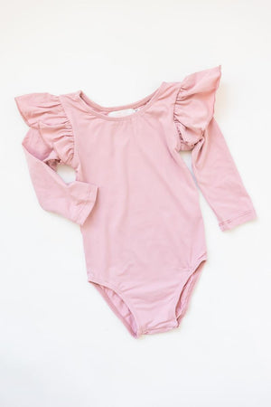 Vintage Pink L/S Flutter Sleeve Leotard-dogsvalley ®