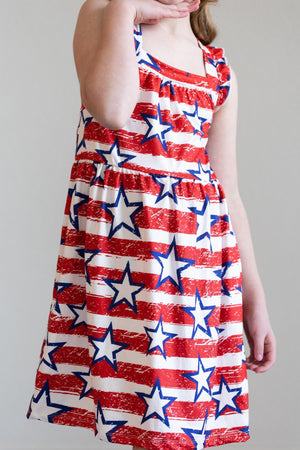 Stars & Stripes Ruffle Cross Back Dress-dogsvalley ®