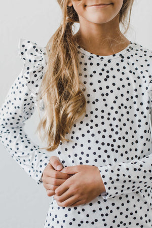 Scattered Dot L/S Ruffle Tee-dogsvalley ®