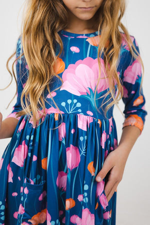 Poppies 3/4 Sleeve Pocket Twirl Dress-dogsvalley ®