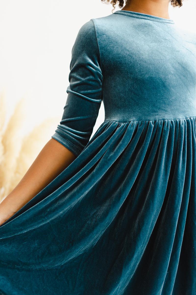 Denim Blue Velvet Twirl Dress-dogsvalley ®