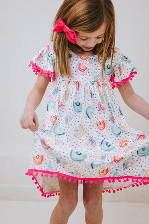 Rainbow Dot Pom Pom Dress-dogsvalley ®