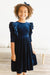 Navy Velvet Ruffle Twirl Dress-dogsvalley ®