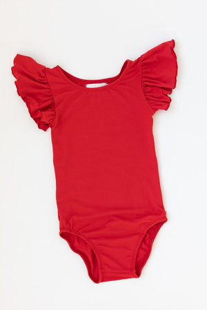 Red S/S Flutter Sleeve Leotard-dogsvalley ®