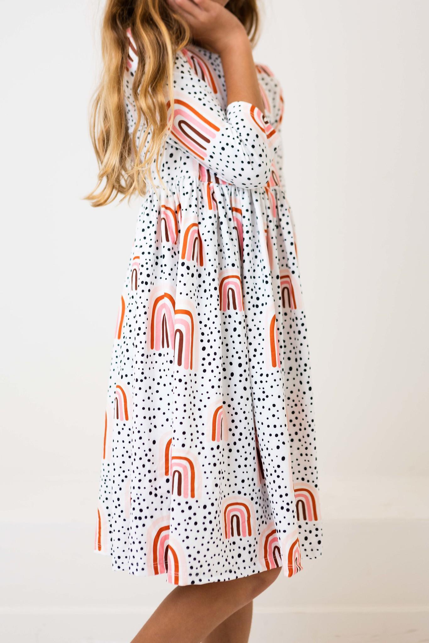 Peach Rainbow 3/4 Sleeve Pocket Twirl Dress-dogsvalley ®