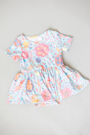 Blue Retro Unicorns S/S Twirl Bodysuit-dogsvalley ®