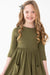 Olive 3/4 Sleeve Pocket Twirl Dress-dogsvalley ®