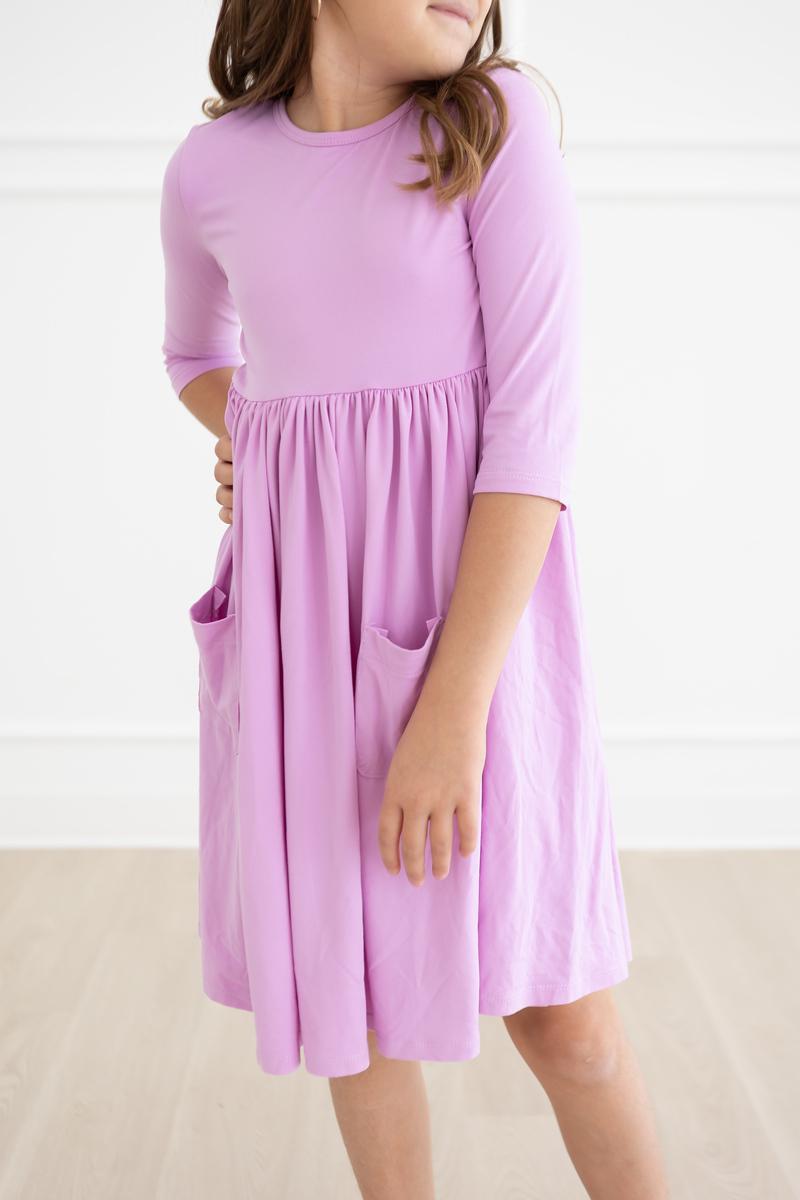 Bright Lilac 3/4 Sleeve Pocket Twirl Dress-dogsvalley ®