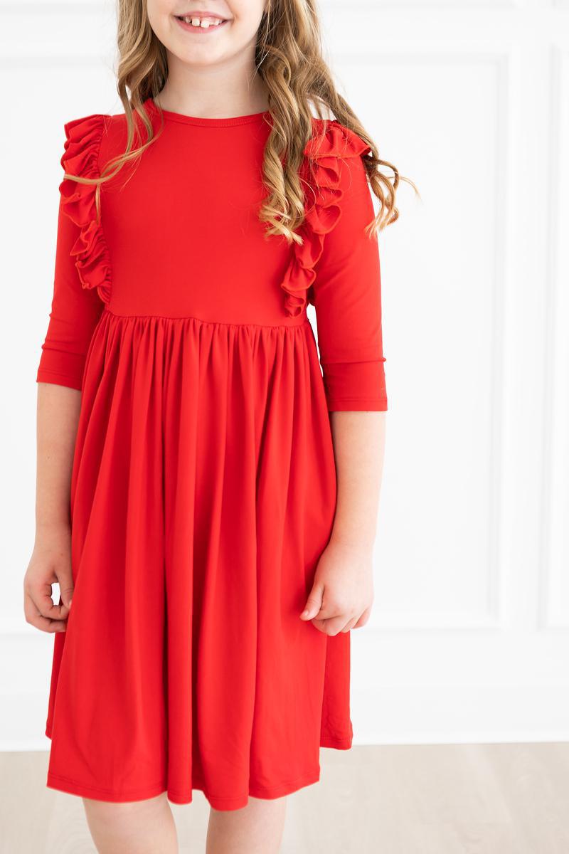 Red 3/4 Ruffle Twirl Dress-dogsvalley ®