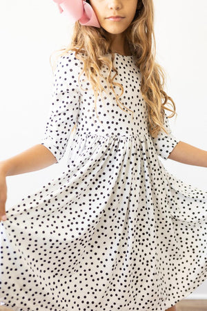 Scattered Dot 3/4 Sleeve Pocket Twirl Dress-dogsvalley ®