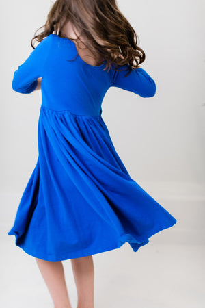 Royal Blue 3/4 Sleeve Pocket Twirl Dress-dogsvalley ®