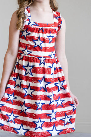 Stars & Stripes Ruffle Cross Back Dress-dogsvalley ®